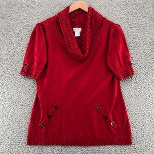 Soft Surroundings Sweater Womens Large Red Cowl Neck Short Sleeve Pullover Knit